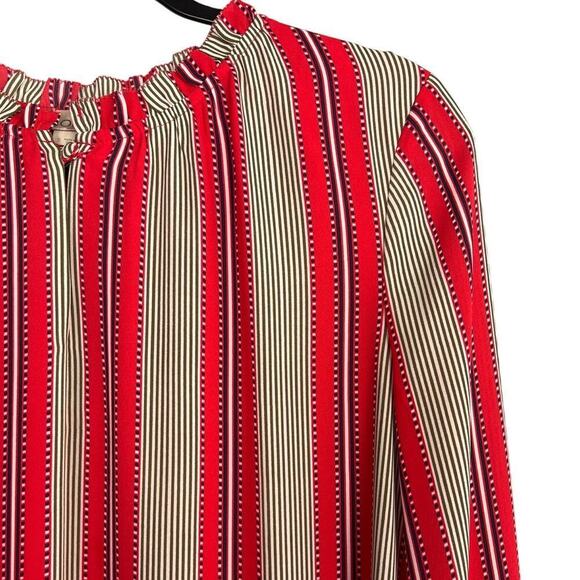 Loft Red Striped Flounce Drop Waist Long Sleeve Dress Size S - Picture 5 of 13